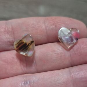 💲4 Bundled ✔️Heart-Shaped Pink and Brown Earrings Resin Stud Style
